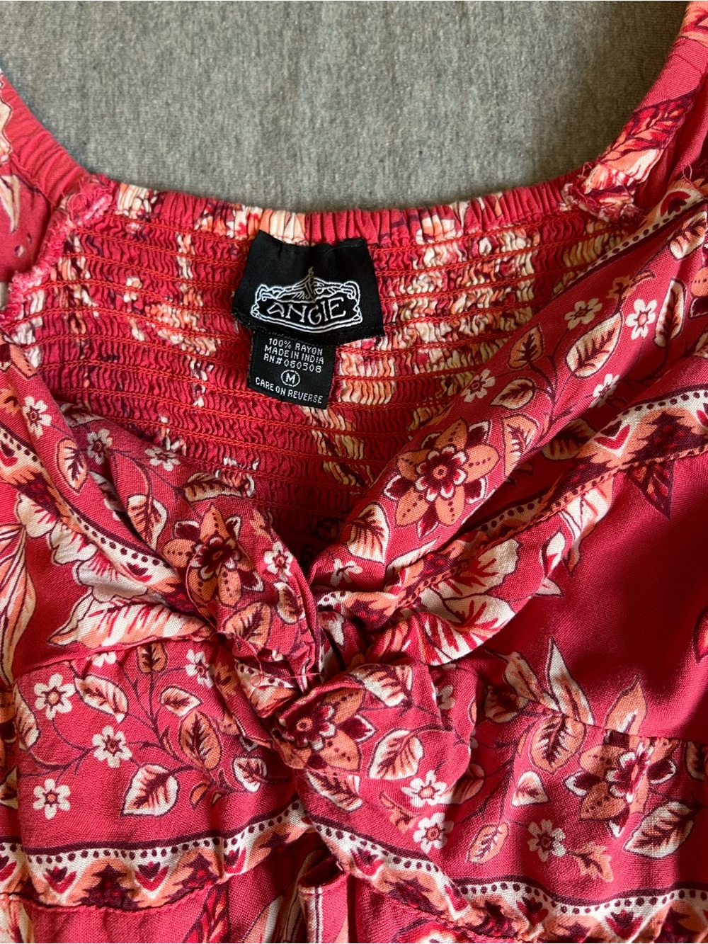 Angie Coral Red Floral Tie-Front Sundress - Picture 3 of 8